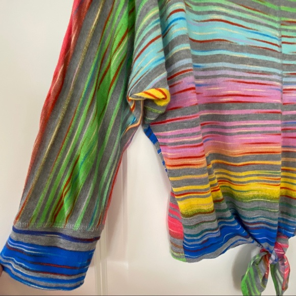 JohnPaulRichard Colorful Striped Tie Front Knit Sweater/Top - Picture 1 of 11